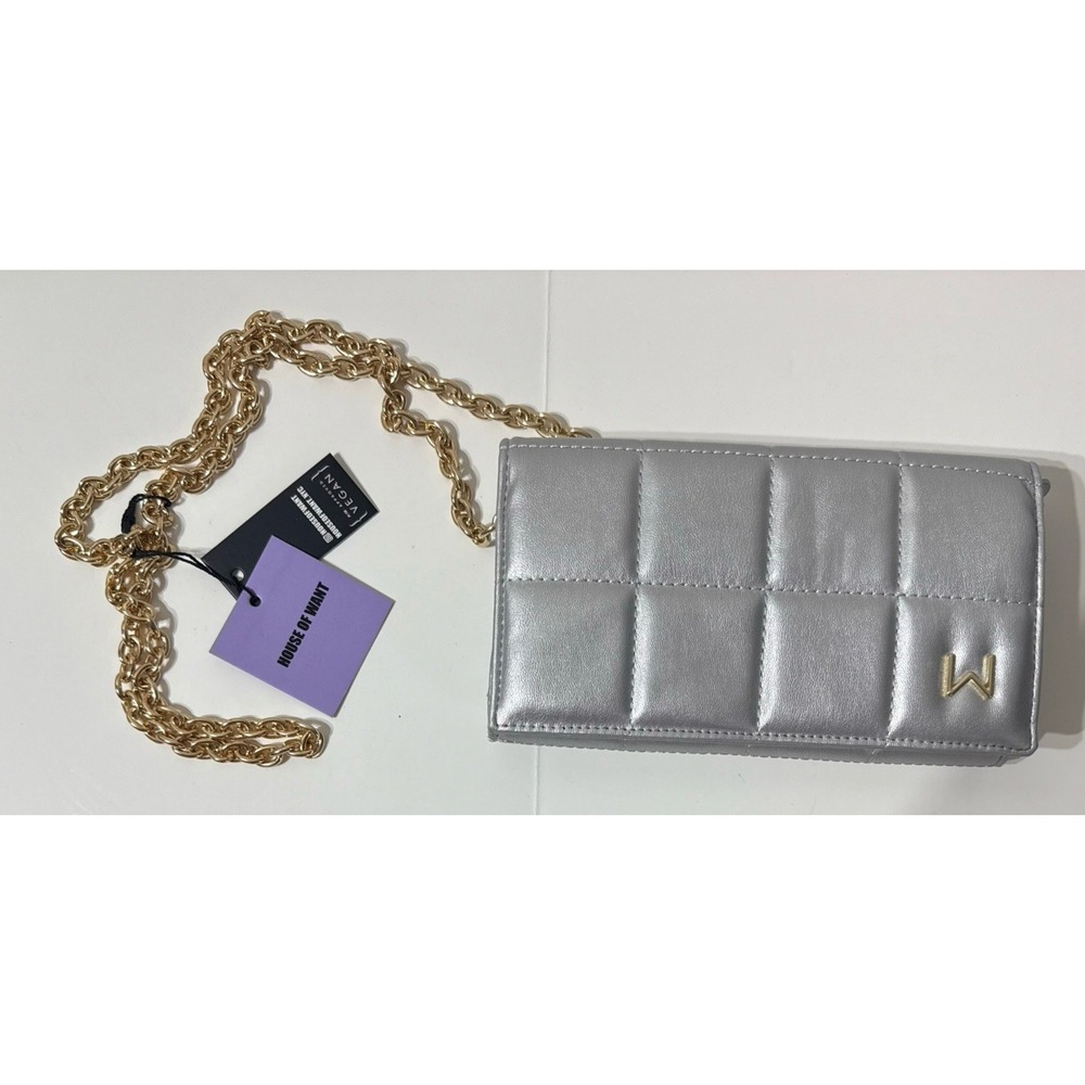 House Of Want Vegan Purse/Wallet‎ Crossbody Gold Chain SILVER Color Purse W/Tags